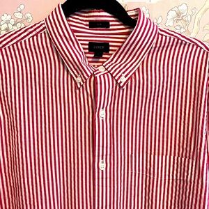 J.Crew Red and white slim fit seersucker shirt.